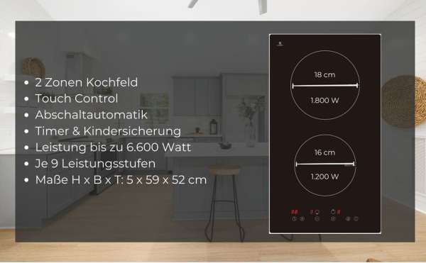 PKM IF2 G Glaskeramik, Touch Control, Anzahl Kochfelder: 2, 9 je Zone Heizstufen, Timer, Kindersicherung